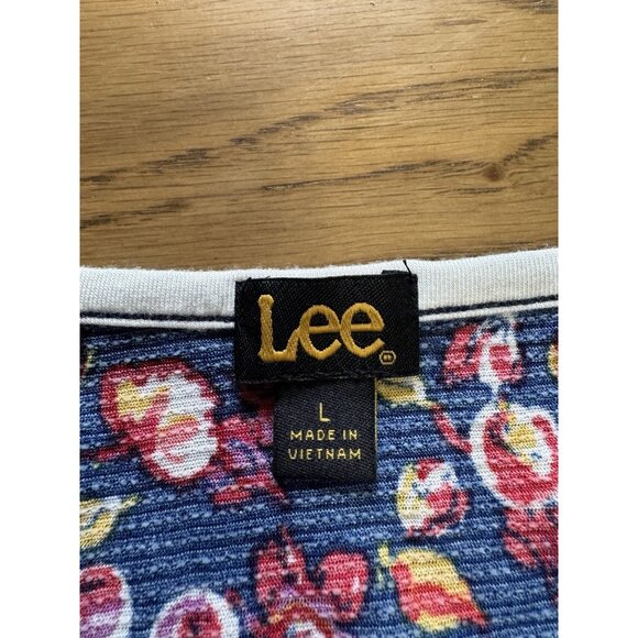 Lee Size Large Floral Striped‎ Blouse Blocked Style Sleeveless Top Blue Boho NWT - Picture 3 of 10